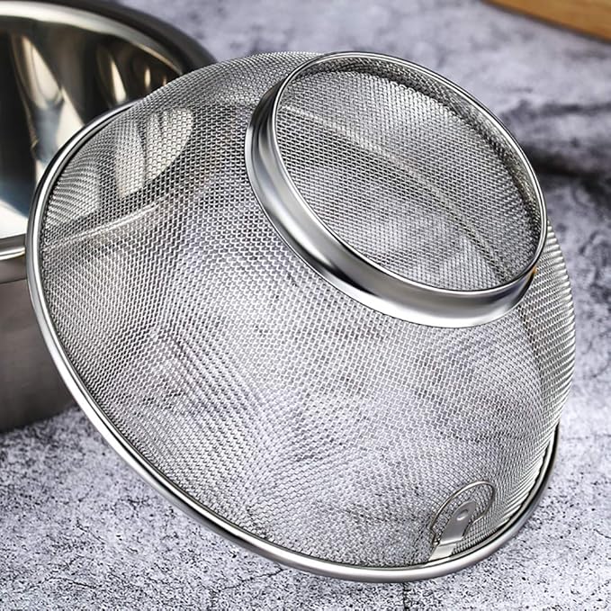 2 Pack Stainless Steel Mesh Colander Kitchen Fine Mesh Strainer Bowl Straining Screen Basket Drainer Rice Washing Bowl Colander Sieve Sifters for Rice, Pasta, Noodles, Vegetables, Fruits