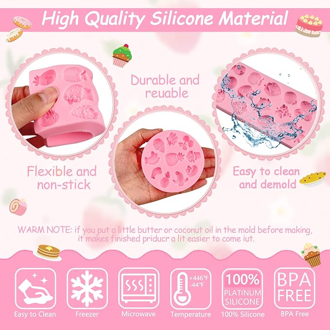 Fruit Fondant Molds for Cake Decorating 2 Pcs, Mini Strawberry Pineapple Banana Candy Chocolate Silicone Mold for DIY Cupcake, Sugar Craft, Flower Paste, Marzipan, Mousse, Sick Cookies, Clay, Resin