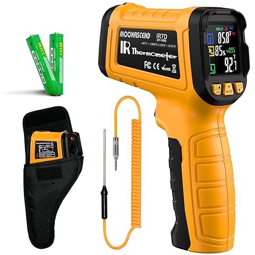 Infrared Thermometer Gun -58°F to 2732°F, IR Temperature Gun with K-Type Probe for Internal Readings, 50:1 High Temp Laser Thermometers Tool for Kilns, Furnaces, HVAC, BBQ Home & Industrial Use