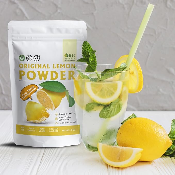 Lemon Powder,Whole Lemon Juice Freeze Dried Powder Strong Lemony Flavor 8 Oz (Pack of 2)