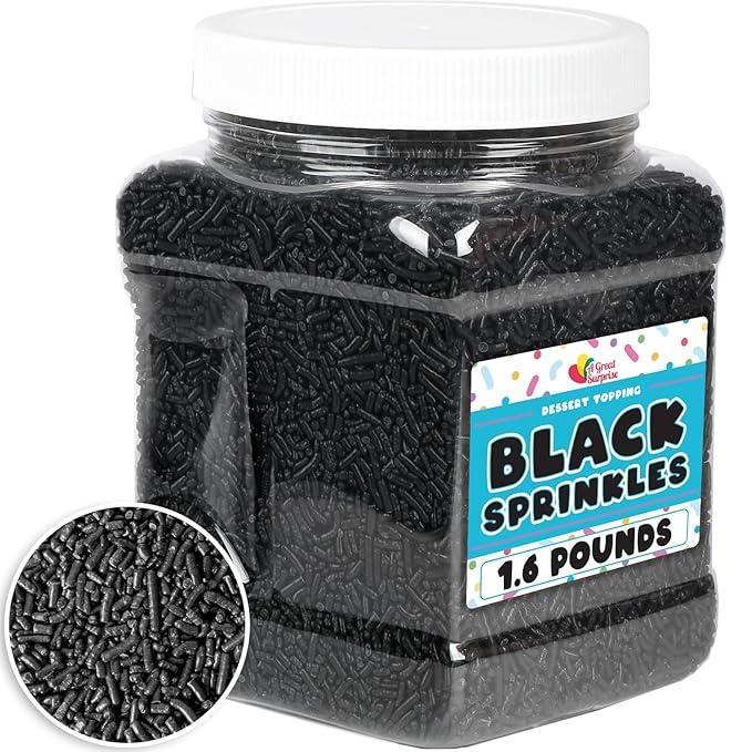 New Years Black Sprinkles – 1.6 Pounds Bulk Dessert Topping – Perfect for Cupcakes, Cookies, Ice Cream, Cake Decorating, Baking, and Party Treats – Large Resealable Container