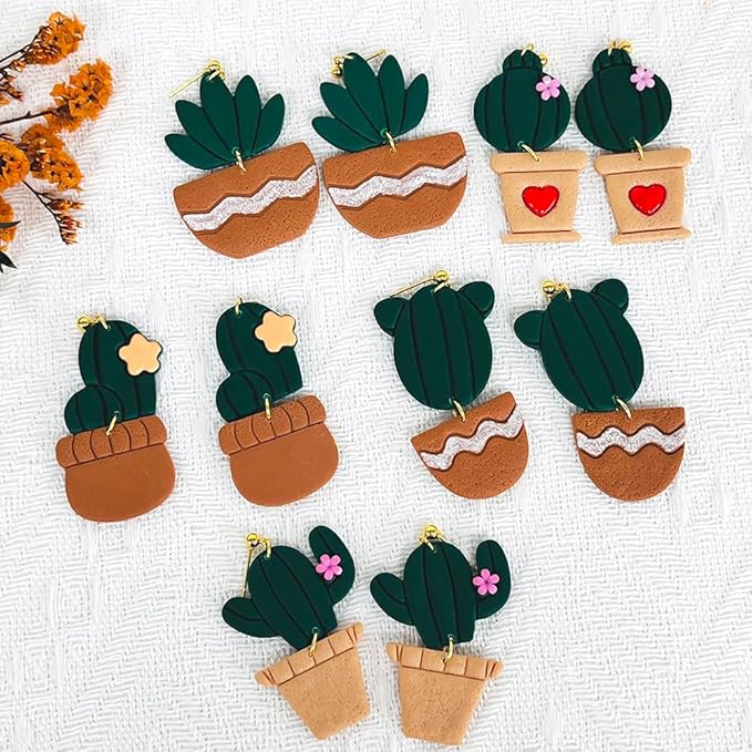 Xaekicr Cactus Polymer Clay Cutters – 10 Pcs Plant and Pot Clay Cutters Set for Earrings and DIY Crafts, Polymer Clay Tools for Jewelry Making