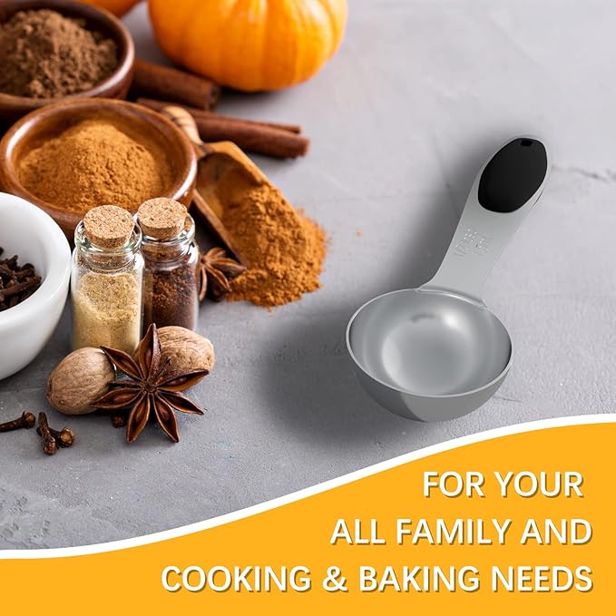2PCS 1/2 Tbsp(1.5tsp, 1/4oz, 7.5ml) Single Measuring Spoon with Black Silicone Grip, Stainless Steel Individual Measure Scoop Only