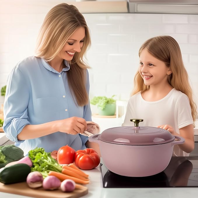 Premium Enameled Cast Iron Dutch Oven for Bread Baking | Non-Stick 5.5QT Oval Bread Oven with Lid | Perfect for Sourdough, Loaf, and Artisan Baking (Round Pink, 5.5 QT)