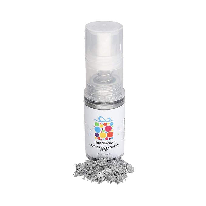 Blacksherbet Edible Glitter Spray, (10g) | 100% Edible | Cakes, Cupcakes, Cocktails, Edible Drink Glitter, Chocolate. Food Grade Glitter & Dusts. Kosher (Silver)