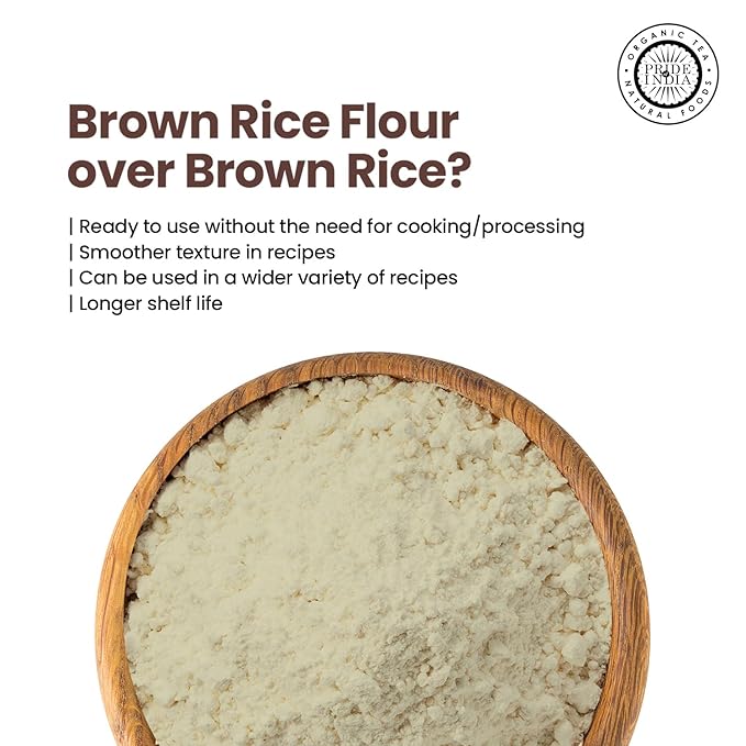 Pride of India - PACK of 6 - Brown Rice Flour 1 lbs (454 gm) Slightly Nutty Earthy Taste Milled in Small Batches- Used for Cooking Baking Coating Thickening Cakes Soups Noodles Dumplings Pastries