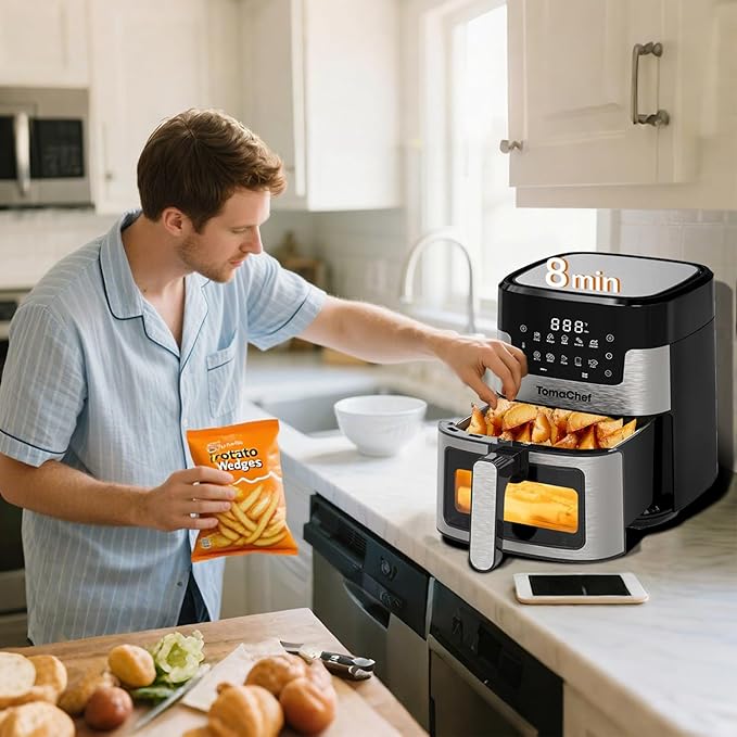 Air Fryer 10-in-1, 5.3QT Compact Oil Free Cooker with Visible Window & Dishwasher Safe Basket,Healthy Cooking, Digital Control for Family