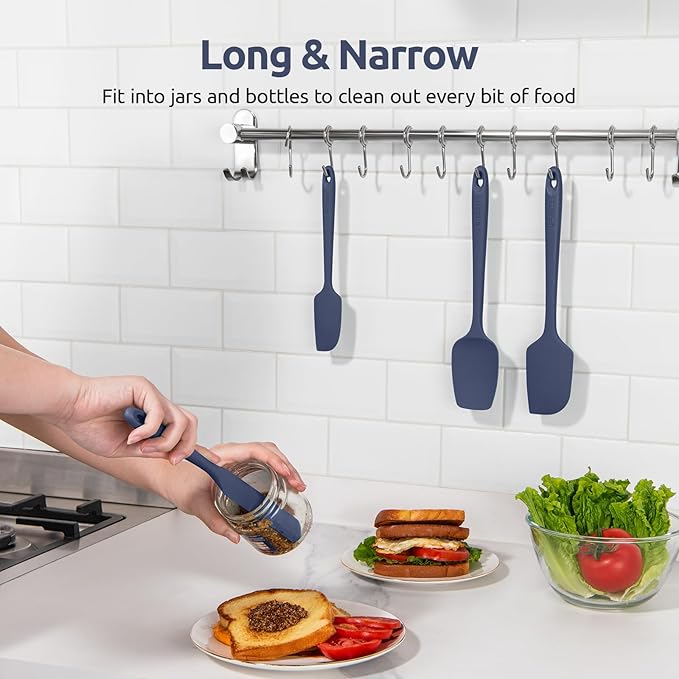 U-Taste Heat Resistant Silicone Spatulas: 480ºF Hot Proof Food Grade Flexible Silicon Baking Scraper, Food Grade Rubber Kitchen Cooking Mixing Utensil for Nonstick Cookware Set of 4(Midnight Blue)
