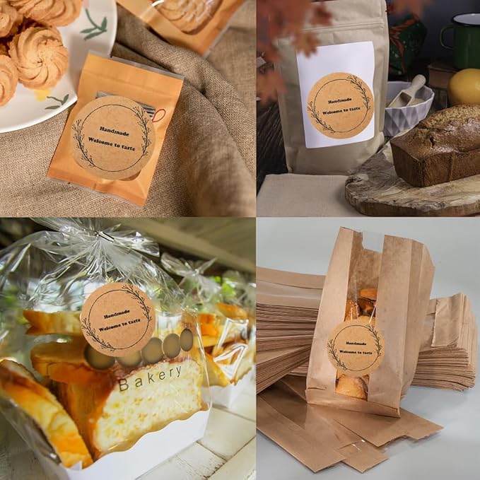 150,200Pcs Kraft Custom Sticker Labels Round Customized Labels Wreath Designs Personalized Stickers for Food Jars Gift Essential Oil Bottles Storage Bins(Kraft Paper 6)