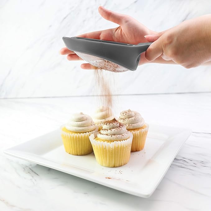 Tovolo Scoop & Sift, Ergonomic Fine Mesh Sieve Flour Sifter, Easy Scoop 1 Measuring Cup, Dishwasher-Safe Baking Tool for Dusting & Aerating, Charcoal