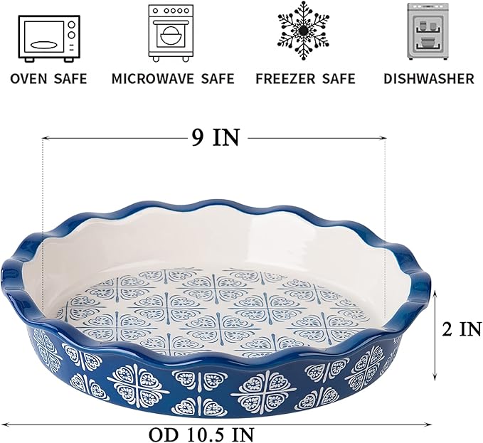 Wisenvoy Pie Pan Ceramic Pie Dish Pie Plate Porcelain Deep Dish Pie Pan Non-Stick Pie Pans