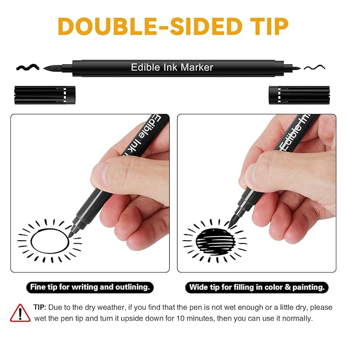 Jewem (Upgrade) Edible Markers for Cookie Decorating, 8Pcs Food Coloring Pens, Double Side Food Grade Pens with Fine & Thick Tip for Decorating Fondant, Cakes, Cookies, Easter Eggs, Frosting, Macaron, Halloween, Christmas
