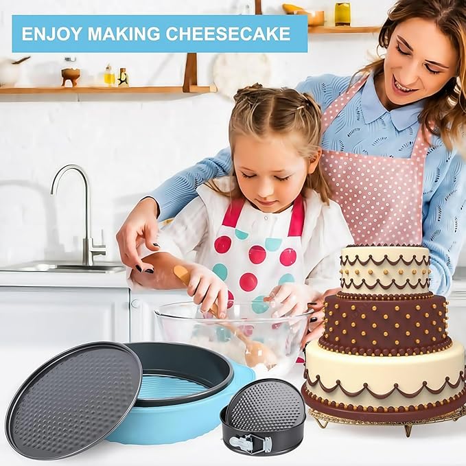 7 8 8.7 In Springform Pan, Round Leakproof Nonstick Removable Bottom Cheesecake Pan, Baking Silicone Protector with 50PCS Parchment Paper