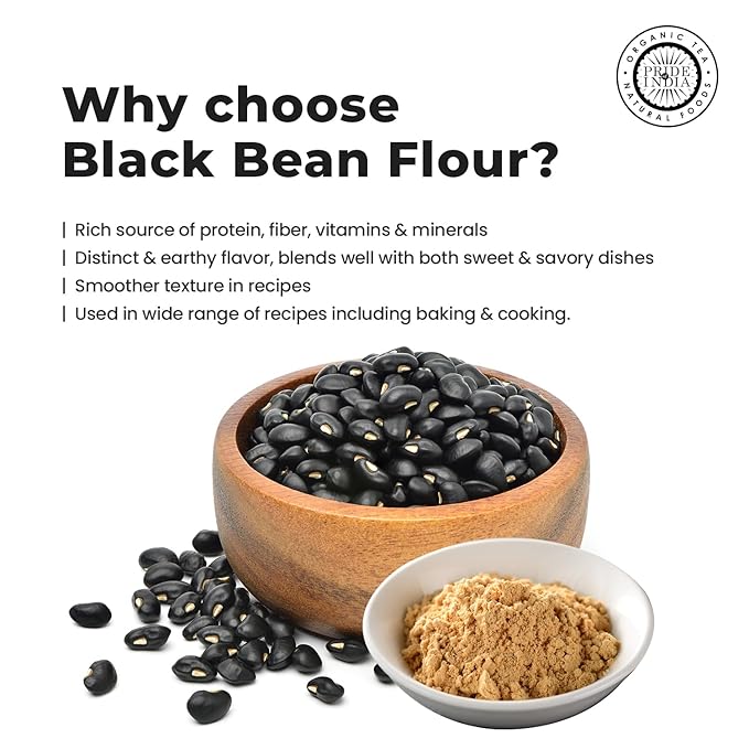 Pride of India- Black Bean Flour 1 lbs (454 gm) Rich Earthy Taste Freshly Milled in Small Batches | Ideal for Cakes Gravies Noodles Smoothies Custard | Vegan, Gluten-Free (Pack of 2)