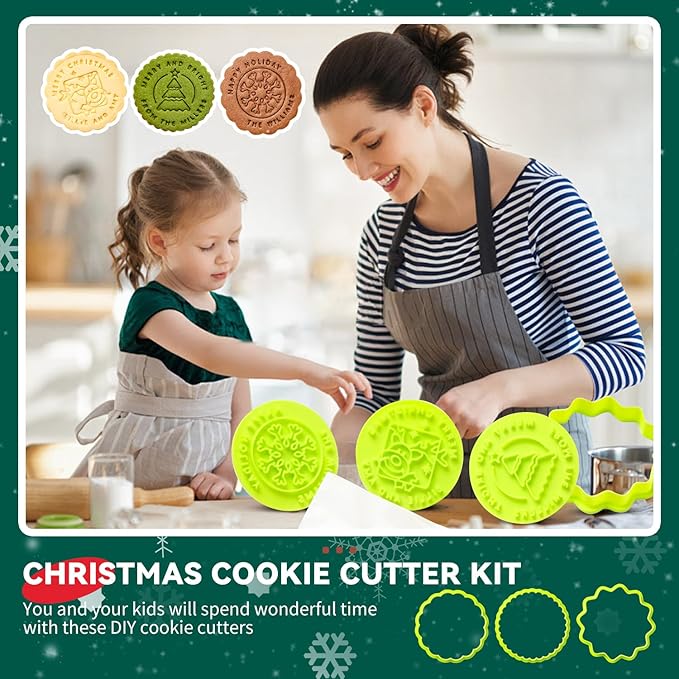 KALAIEN 12Pcs Christmas Cookie Cutters,Personalized Cookie Stamp,Cookie Stamps for Baking Cookies Biscuit Baking Tools Embossing Cookie Molds