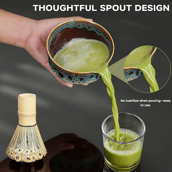 7-Pcs Matcha Whisk Set, Ceramic Matcha Set, Includes Matcha Bowl, Matcha Whisk, Chasen Holder, Bamboo Scoop, Scoop Rest, Stainless Sifter, Tea Towel, Matcha Kit for Matcha Tea Ceremony