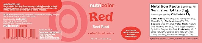 Nutricost Red Plant Based Food Coloring From Beet Root Powder (75 Servings) - Nutricolor Color Alternative For Food & Beverages