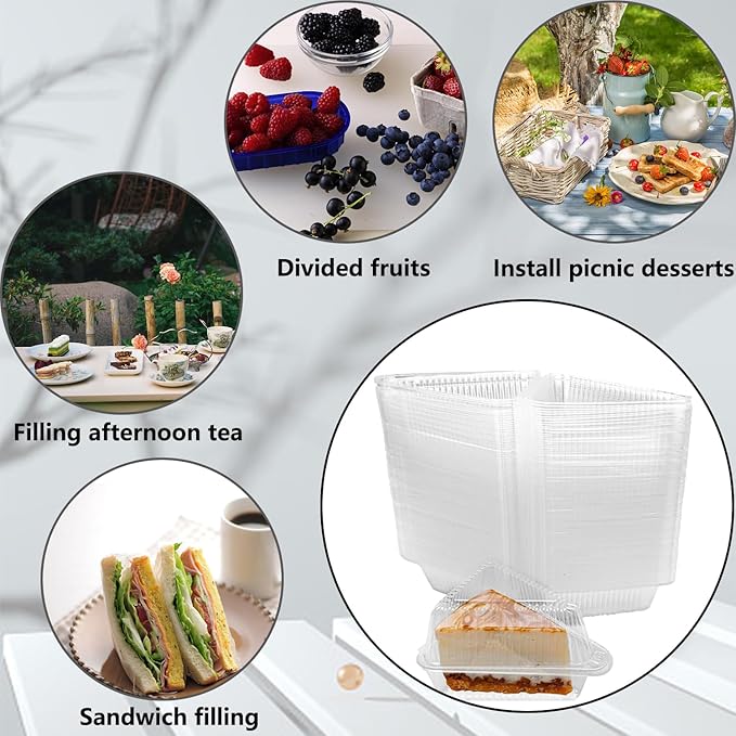 Goiio 400 Pieces Cake Slice Plastic Containers, 4.33 Inches Hinged Lid Cheese cake Container, for Home, Bakery and Cafe
