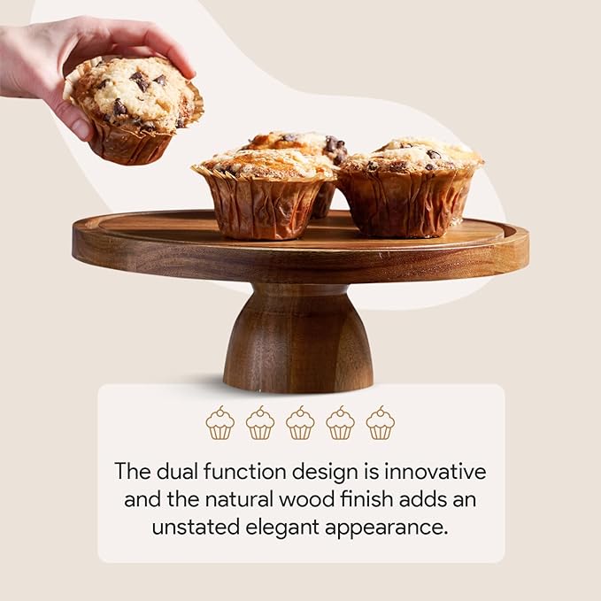Acacia Wood Cake Stand with Lid - Cake Stand with Dome,12in Round Cake Holder, 2-in-1 Dessert Table Display Set & Charcuterie Board for Cheese, Chips & Dips, Fruit Platter, Large Acrylic Cake Dome Cover