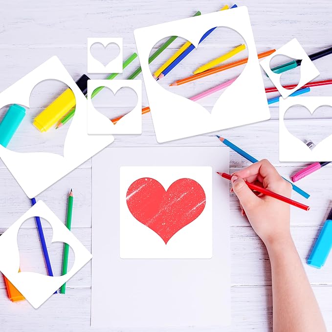 Heart Stencils for Painting 8 PCS Plastic Heart Reuseable Stencils for Painting Spraying Drawing on Wall Wood Flag Paper