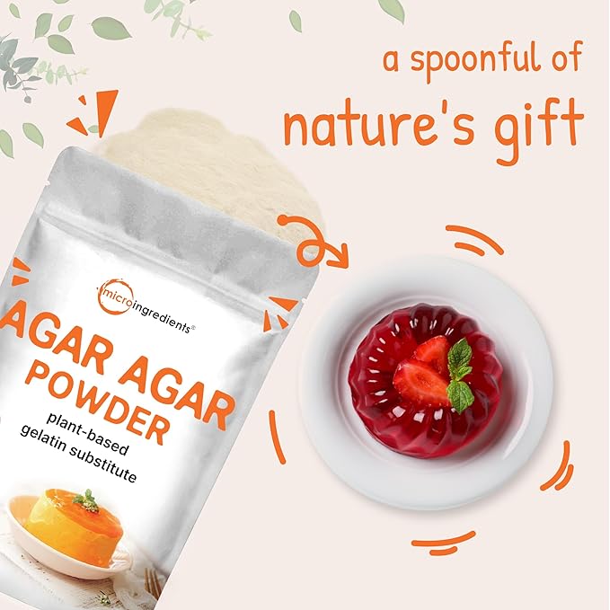 Agar Agar Powder, 1lb (16oz) | Planted-Based Source from Red Algae | Unflavored Thickening Agent for Cooking & Baking | Vegan Substitute for Beef Gelatin | Non-GMO, Vegan Friendly