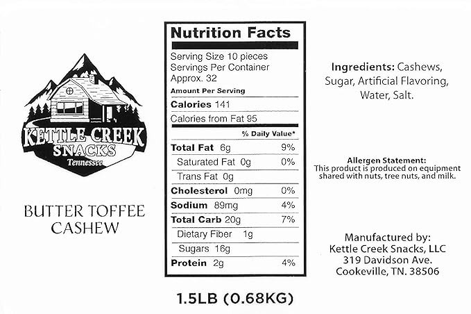 Kettle Creek Snacks Nut Combo - 1 1/2 Lbs Honey Salt Cashew & 1 1/2 Lbs Butter Toffee Cashew Individually Sealed