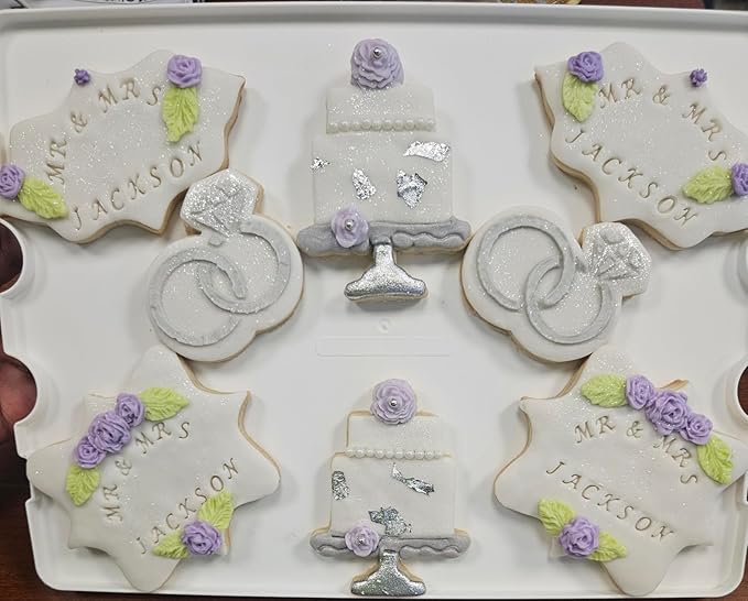 Cookie Cutter and Stencil Set Bundle Kit PYO Cookies Paint Your Own Diy Bakery Fondant Sugar Happy Birthday Wedding Baby Candle Kids Painting Coloring Pages Comb (Wedding Ring)