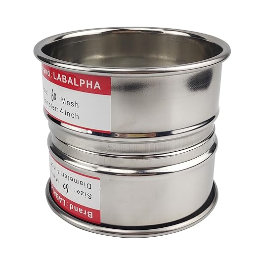 LABALPHA 60 Mesh Lab Sieves, Test Sieve #60 Mesh, 4'' Diameter, 304 Stainless Steel Wire Cloth (0.3mm)