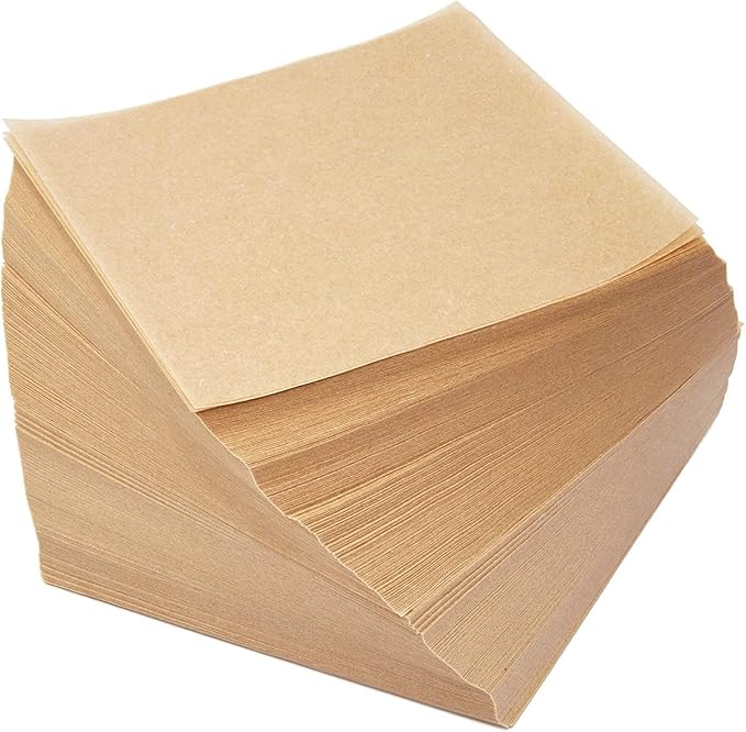 Juvale Precut Parchment Paper Sheets - 4 x 4 in, Brown, 1,000 Count - Baking Supplies, Cupcake Liners & Parchment Paper Candy Wrappers - Sheets for Hamburger Press & Cupcake Boxes