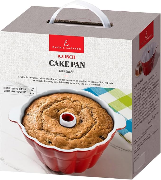 Emeril Lagasse Fluted Cake Pan Stoneware 9.5 in – Pound Cake Baking Pan, Perfect for Baking Delicious Cakes!