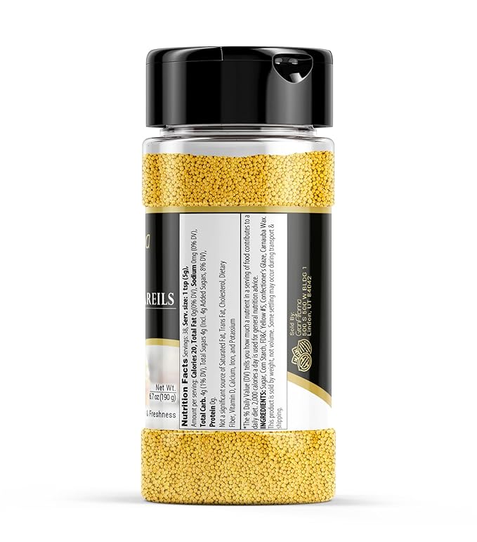 GranAroma Yellow Nonpareils, Decorative Sprinkles, Cakes & Cookies, Bakery Staple (6.7 Ounce)