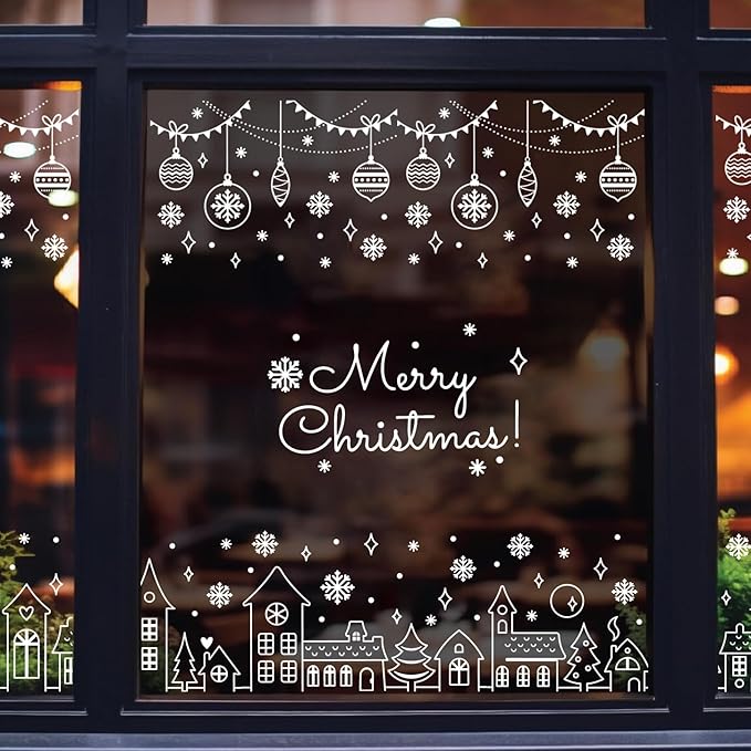 Christmas Stencils for Window Glass Large Christmas Stencils for Crafts Reusable Xmas Village House Holiday Stencil for Painting on Wood Wall Fabrics Decor