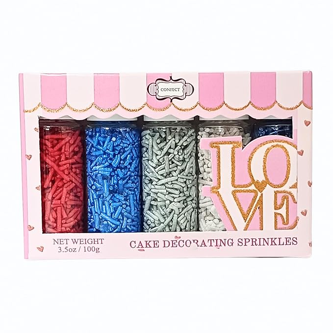 Confect Edible Christmas Sprinkles | Assorted Pack of 5 Mix Patriotic Red, White, Blue & Silver Jimmies | Sprinkles For Cake & Cupcake Decorations | Vegan, Gluten-Free, Soy-Free, Dairy-Free, Palm Oil-Free- 5 Oz