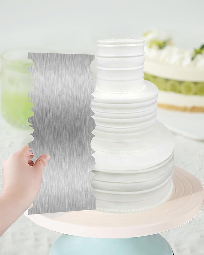 Cake Scraper Smoother Cake Decorating Supplies Kit 8.6 Inch Metal Bench Scraper for Baking Buttercream Smoother Stainless Steel Frosting Cake Comb Edge Side Jagged Comb for Cream Cake-3