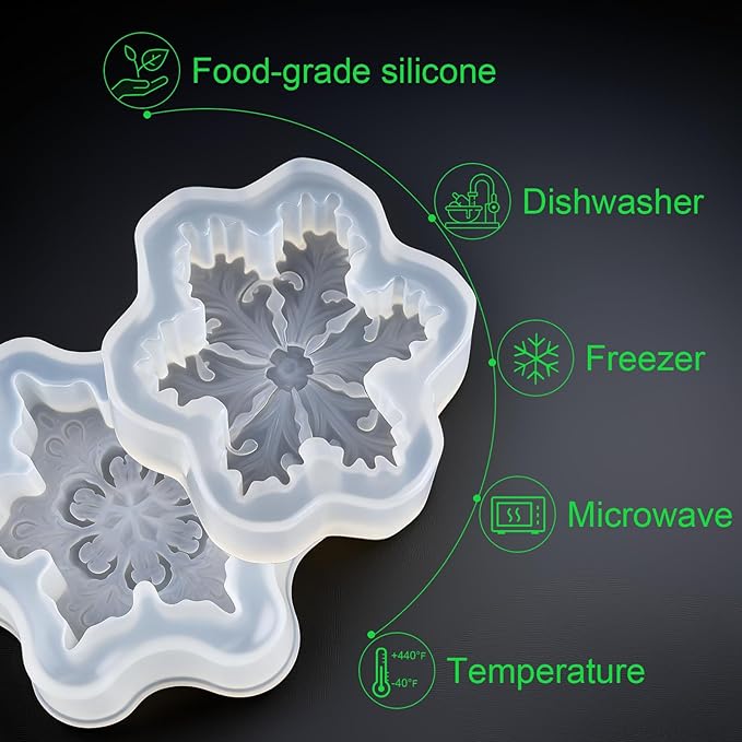 Snowflake Silicone Molds Christmas Snowflake Soap Molds Snowflakes Candle Mold 3D Christmas Silicone Chocolate Mold for Making Handmade Soaps Candles Bath Bomb Cookie Cake Candy Chocolate (White 2)