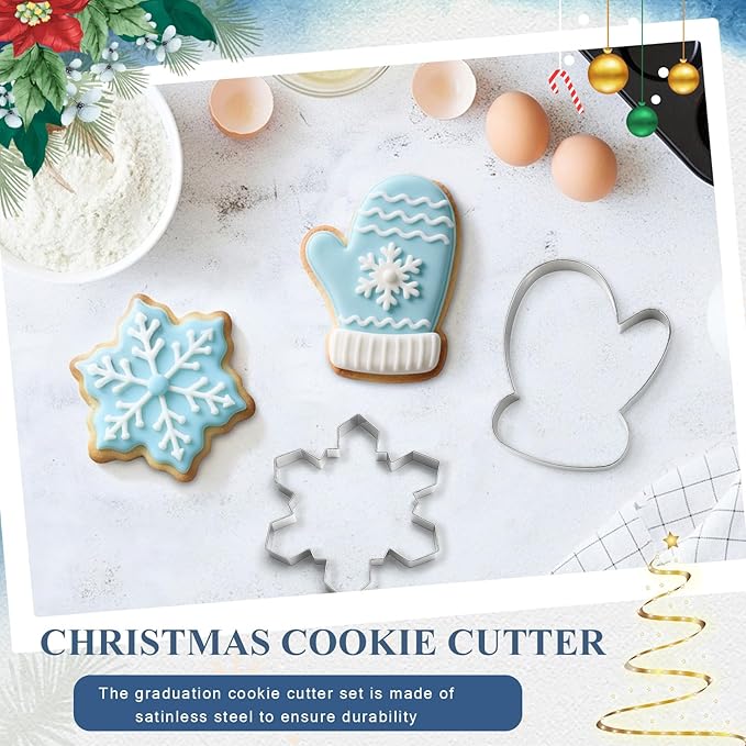 2 Pcs Extra Large Christmas Cookie Cutters 8" Giant Snowflake and Glove Stainless Steel Cookie Cutters for Winter Holiday Baking