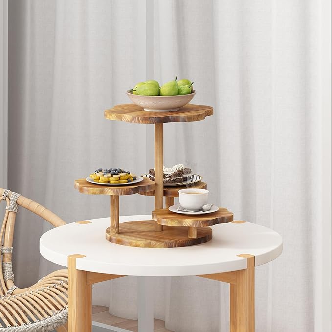 4 Tier Flower Shape Cupcake Stand,Wood Cupcake Tower Stand for 24 Cupcakes,Cupcake Holder Tiered Tray Stand,Cake and Cupcake Stand Combo Perfect for Wedding/Tea Party/Baby Shower Birthday