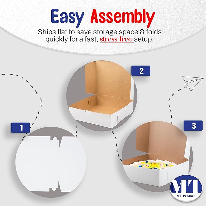 MT Products Plain Cookie Boxes 14" x 14" x 5" - White Bakery Boxes No-Window (Pack of 15) - Made in USA