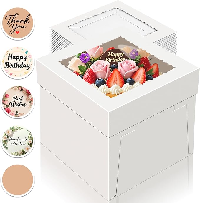 15 PCS Cake Boxes 12 Inch, 12x12x12 Tall Cake Box, 12 Inch Cake Box with Window, White Bakery Boxes, Large Baking Boxes, Cajas Para Pasteles, 12x12 Cake Boxes for Birthday, Wedding, Party, Business