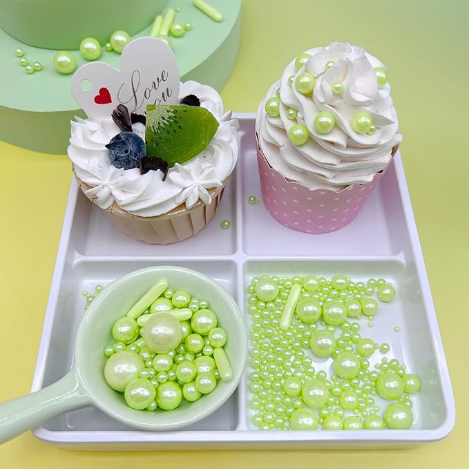 Green Sprinkles for Cake Decorating, 4.6Oz Green Rod and Pearl Sprinkles Mix for Baking, Cupcake, Cookie, Ice Cream, Donuts and Cake Decorating