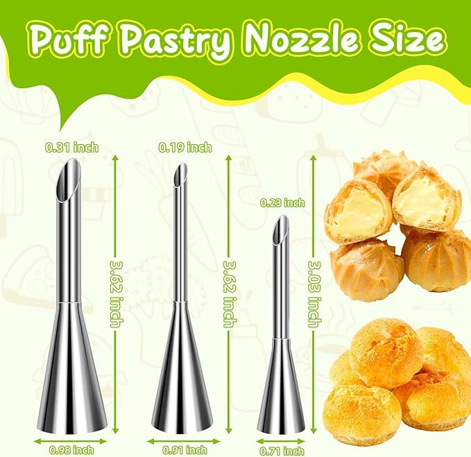 Suuker Cream Piping Tips, Stainless Steel Long Cream Puff Nozzle Decor Small Pastry Icing Piping Decorating Tools (3 Pieces)