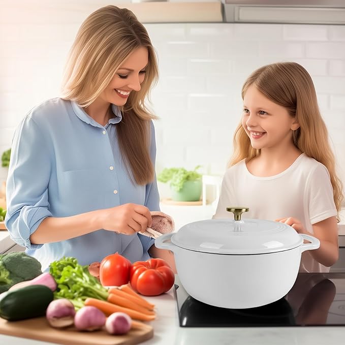 Premium Enameled Cast Iron Dutch Oven for Bread Baking | Non-Stick 5.5QT Oval Bread Oven with Lid | Perfect for Sourdough, Loaf, and Artisan Baking (Round Cream, 5.5 QT)