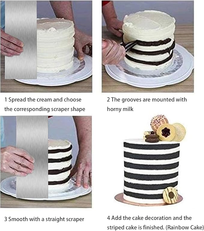 8.7 Inche Stainless Steel Cake Scraper,Double Sided Patterned Edge Stripe Edge Smoother Scraper Cake Decorating,Cake Decorating Comb Cake Scraper (1, 1-2)