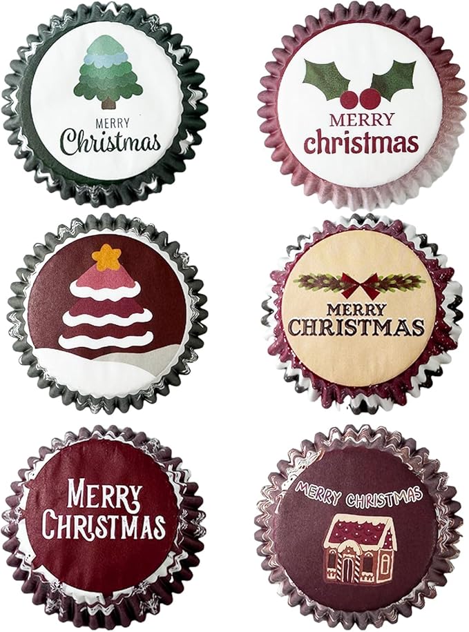 qiqee Christmas 300-Count Cupcake Liners Standard Cupcake Cups 6 Design Cupcake Papers Baking Cups Cupcake Wrappers (Standard Size)