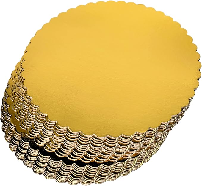 25-Pack 8 inch Sturdy Round Cake Boards,Small Gold Cake Circles Plate Cardboard Scalloped Base,Pack of 25