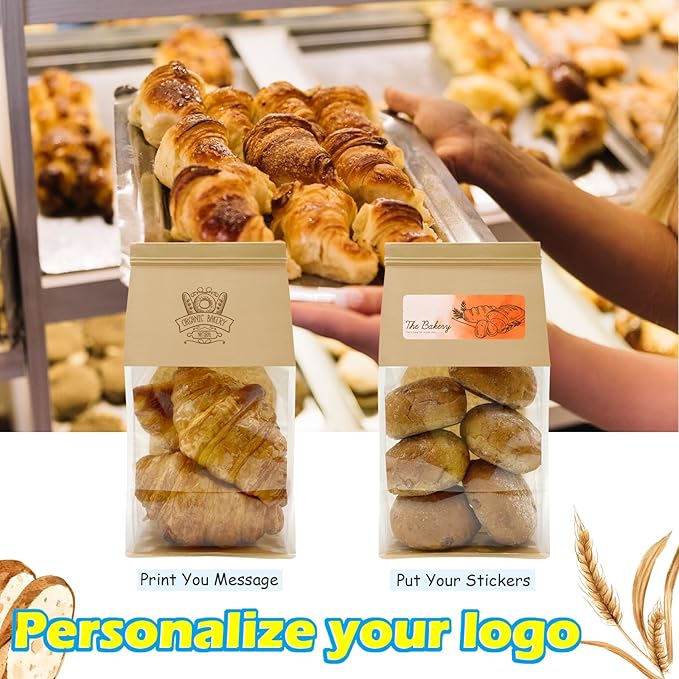 BIUBIU 100ct 5.1x4.3x11inch Thicker Paper Bread Bags for Homemade with Window & Tin Tie Tab Lock - Ideal for Sourdough Bread, Bakery, Baked Goods, Pastry & Cookie Packaging, Brown Kraft, Gift Giving