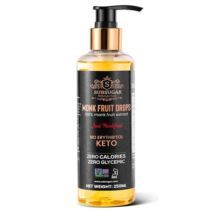 Subsugar Monk Fruit Sweetener No Erythritol, Monkfruit Liquid drops Volume: 250ml Weight: about 10 oz