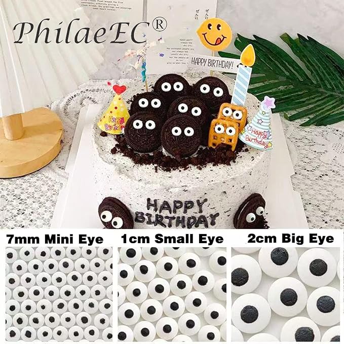 PhilaeEC Small Candy Eye Eyeball Sprinkle Halloween Edible for Cake Decoration 1CM Eyes Candy Baking Cookie Cupcake Toppers Decoration Halloween Christmas Valentines Supplies