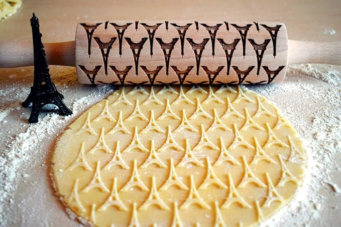 Embossing Rolling Pin EIFFEL TOWER. Laser Engraved Rolling Pin with EIFFEL TOWER - Gift for friend by Algis Crafts