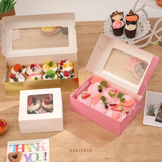 15 Black Cupcake Boxes 8 Count with Window and Inserts, Cupcake Containers, Mother's Day Cupcake Boxes for Cupcakes, Muffins, Cookies